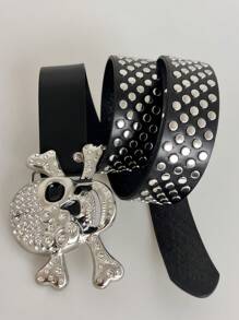 Personalized Men's Belt, Punk Youth Belt, Versatile And Rivet Belt With Skull Head Decorative Buckle, Non-Mainstream.