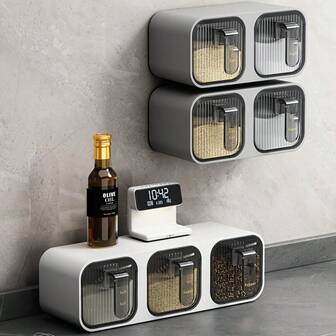 1pc 300ML Multi-Function Wall-Mounted Spice Rack With Small Spoon To Prevent Cross-Flavor, 360° Airtight Seal To Prevent Moisture, No-Drill Installation, Reinforced Load-Bearing Capacity, Hanging Or Standing, Easy To Clean, For Storing Various Spices, Salt, Sugar Etc.