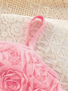 年轻女孩优雅花卉刺绣上衣和星星网裙两件套，时尚可爱迷人 - 粉色 - 查看 4