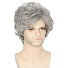 Herren kurzes lockiges Haar flauschiges beige kurzes lockiges Herrenhaar flauschige Hochtemperatur-Seidenperücke Herren kurzes lockiges Haar