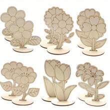 12pcs Wooden Flower Ornaments - Roses, Lilies & Sunflowers Designs For DIY Crafts, Spring & Easter Party Table Decorations, Unfinished Wood Material, Festive Craft Supplies | Vibrant Table Decor | Natural Finish Flowers, Bouquet Accessories