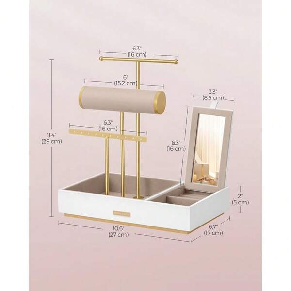 Local Warehouse-   For Rings, Gift Idea,  Gray And Gold UJJS022G01 Jewelry Holder, Jewelry Organizer, Jewelry Display Stand, Metal Earring Organizer With Mirror, With Necklace Earring Bracelet Holder,