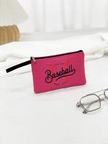 2件/套棒球妈妈生活玫瑰红帆布手提袋、零钱包、字母、拉链袋、个性礼品包、卡通趣味多功能手提袋、黄麻黑色手提袋配黑色扣、购物袋、化妆袋、杂物收纳袋 - 彩色 - 查看 6