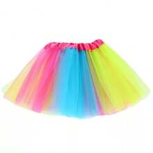 1pc 30cm Colorful Skirt Rainbow Tutu Skirt Yarn Skirt Mesh Puff Skirt Girl Rainbow Half Body Yarn Skirt
