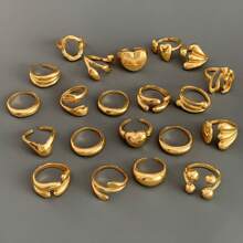 10pcs Metal Geometric Heart Shaped Rings Gift Set, Suitable For Women Everyday Wear Or Party, No Box (Mixed Styles)
