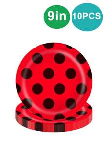 10pcs Ladybug Party Supplies Ladybug Paper Plates And Napkins Party Utensils For Birthday Party Decorations, Outdoor Parties, Family Dinners, Friends Dinners, Summer Beach Parties