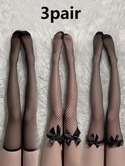 3 paires de bas en soie noirs sexy pouvant être déchirés au-dessus du genou, bas blancs sexy tentateurs transparents en soie noire, style E-girl