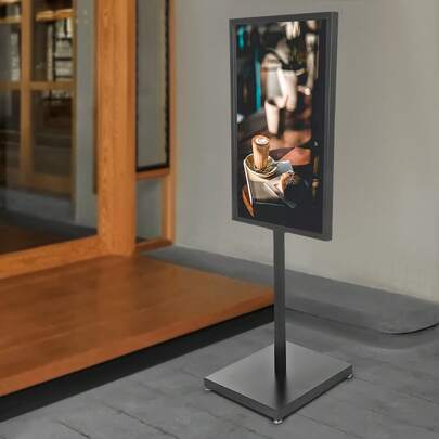 Eatssode Espositore per poster, espositore informativo per clienti, espositore per poster da 65 x 90 cm, espositore per cartelloni pubblicitari in ferro, espositore da terra per poster da bar e ristoranti, per centri commerciali, supermercati, ristoranti