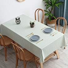 1pc Plaid Tablecloth, Square PVC Dining Room Kitchen Table Cloth, Living Room Coffee Table Cloth, Furniture Dust Cover - Light Green - View 2