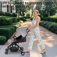 Travel Pram, Lightweight Baby Stroller, Compact Pushchair For Airplane, One Hand Foldable, Buggy With 5-Point Harness - Light Grey - View 5