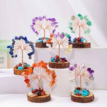 1PC Mini Natural Gemstone Chakra Lucky Tree With Wood Base | Home Office Desk Living Room Crystal Decor