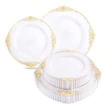 Goldgeprägte Platte, weiße Basis mit goldenem geprägtem Drachenrand, elegantes und luxuriöses Geschirr, geeignet für Geburtstag, Hochzeitsfeier und Weihnachtsessen (in verschiedenen Größen für unterschiedliche Anlässe erhältlich)