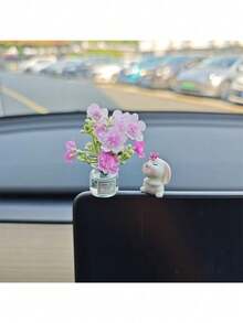 New Charming Mini Resin Bouquet Car Decoration - Cute Simulated Bouquets For Dashboards And Windows, Perfect For Ladies' Car Parts, Dashboard And Window Decoration, And Ornaments - 粉色 - 查看 4