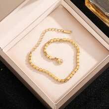 Nova pulseira de aço titânio 18K, estilo europeu e americano, simples e versátil, para mulheres, com várias fileiras de diamantes, microincrustação de zircônias, 17+5 cm
