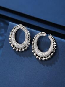 1 Pair Fashionable Copper Material Cubic Zirconia Decor Oversized Hoop Earrings - 020846 - View 5