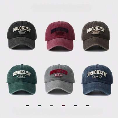 قبعة بيسبول ذات رأس صغير للجنسين بمحيط كبير، قبعة رياضية صريحة مطبوع عليها حرف مصنوعة من القماش الناعم، قابلة للتعديل، مناسبة للربيع والصيف، تطريز شعار 1947 بروكلين متعدد الألوان