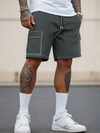 1 件男士拼色休闲短裤，适合春夏季、户外运动、跑步、街头服饰、运动训练、健身、宽松版型、运动、时尚、百搭、适合日常通勤、嘻哈风格、夏季海滩、度假