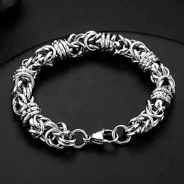 1pc Punk Rock Braided Titanium Steel Multilayer Bracelet, Vintage Twisted Rope Bangle, Fashion Horseshoe Circle Design, Suitable For Men's Everyday Wear Or Holiday Gifts