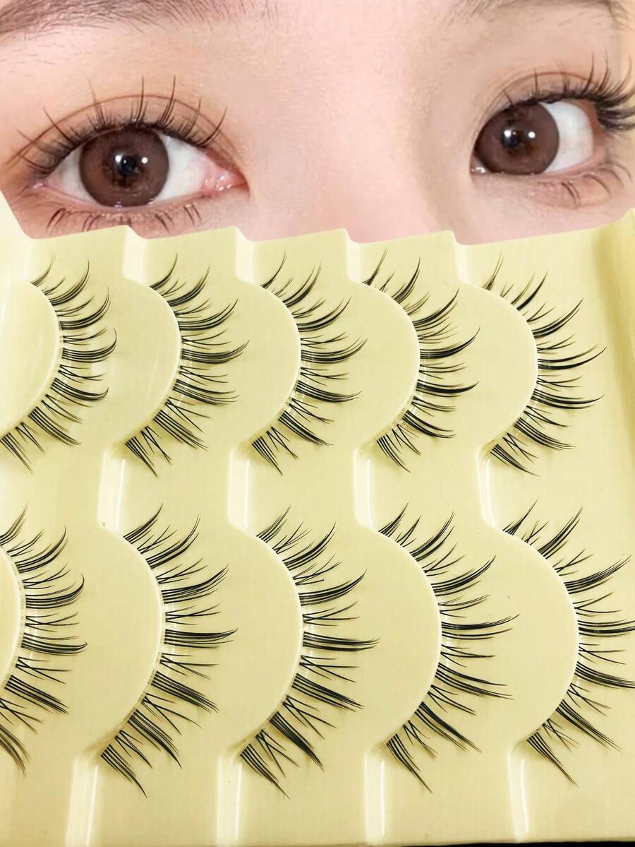 Asiteo 5 Pairs Cartoon Style Transparent False Eyelashes, Natural Criss-Cross Thin Design, Suitable For Cosplay Makeup Tools - 尖尾漫畫款 - 查看 1