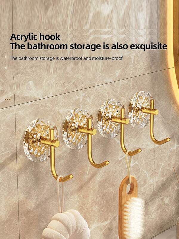 4pcs Adhesive Wall Hook Wall Mounted Towel Rack Acrylic Adhesive Hook Multipurpose Hanger For Towel Clothes Coat Key Bathroom Accessories Home Decor