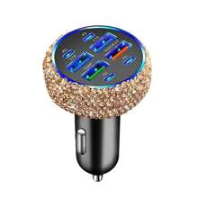 1 pièce Chargeur de voiture 2-en-1/8-en-1 avec strass, câble de charge 3-en-1 avec strass, charge rapide, Type C, USB, adaptateur de voiture, compatible avec Apple, téléphone, caméra de tableau de bord, iPad, GPS, cadeau pour les vacances/anniversaire