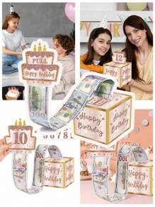1 Set Rosagold/Schwarz-Gold Geburtstags-Papier-Geldbox + Karte zum Geldkarten-Ziehen, witzige Zieh-Geldgeschenkbox Alles Gute zum Geburtstag Überraschungsgeschenkset für Frauen Männer beste Freunde Freundin Ehefrau Schwester Geburtstagspartys, Schulanfang Valentinstag
