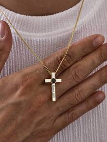 1pc Customized Projection Photo & Commemorative Text Cross Necklace | Stainless Steel Customized Portrait Commemorative Engraved Blessing Projection Cross Necklace | Commemorative Electroplated Projection Side Chain Cross Necklace | Cross Blessing Gift | Customized Couple Commemorative Necklace | Gift For Mother | Gift For Father | Gift For Friend | Minimalist Couple Necklace | Birthday Commemorative Gift | Customized Image Minimalist Projection Cross Necklace - Projection Necklace - View 7