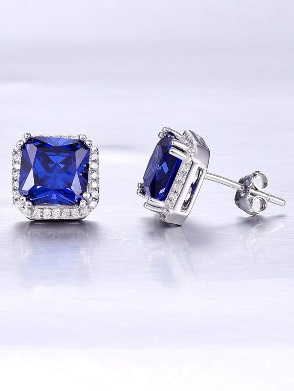 2 pezzi/1 paio di orecchini a perno in argento sterling 925 con zirconi cubici quadrati per le donne, alla moda, semplici, versatili, adatti per uso quotidiano e per la Festa di San Valentino