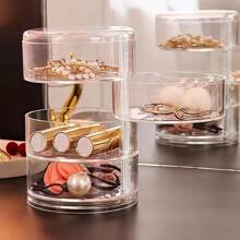 1pc 3/4/5-Tier Acrylic Jewelry Organizer Box With 360° Rotating Compartments, Transparent Dustproof Lid - Multi-Use Desktop Storage For Earrings, Bracelets, Necklaces, Makeup & Accessories - Perfect Gift For Women, Mom For Women Storage Organizer Travel Essentials Gift Back To School