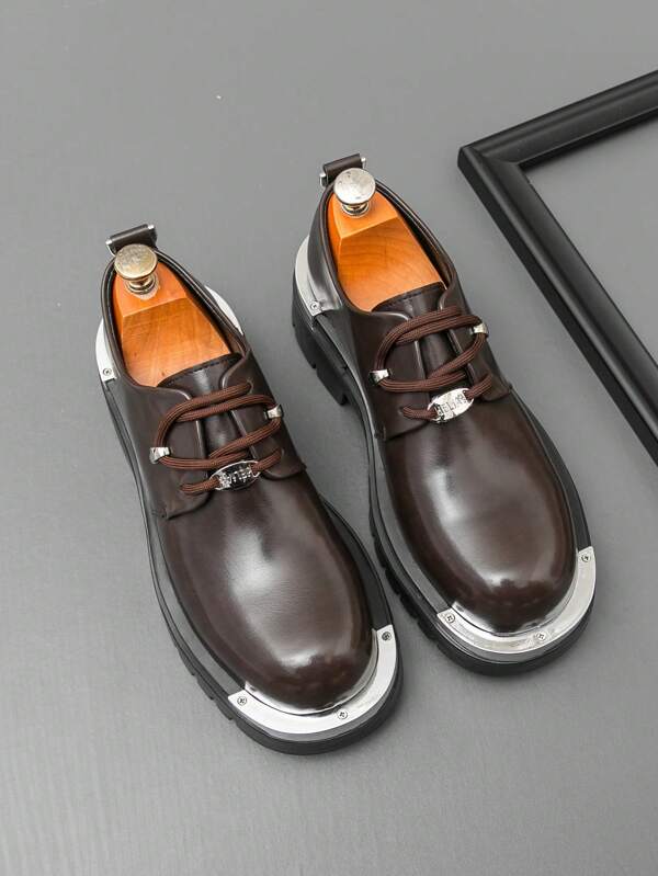 Men's Casual Lace-Up Derby Shoes With Thick Sole, Formal Oxford Shoes, British Style Sneakers, Wedding Shoes