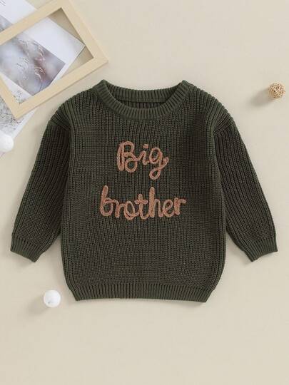 Toddler Boys Autumn Winter Sweater Long Sleeve Letter Embroidery Pullover Knitwear