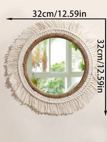 1pc Handwoven Boho Wall Mirror, Macrame Hanging Wall Mirror, Wall Decor, Boho Wall Decor, Design From Artisans, Premium Quality Wall Decor, Boho Acrylic Mirror For Room Decor, Living Room, Nursery Bedroom Decor Home Decor