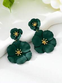 1 par de pendientes de metal de múltiples capas asimétricos con flores, regalo para citas