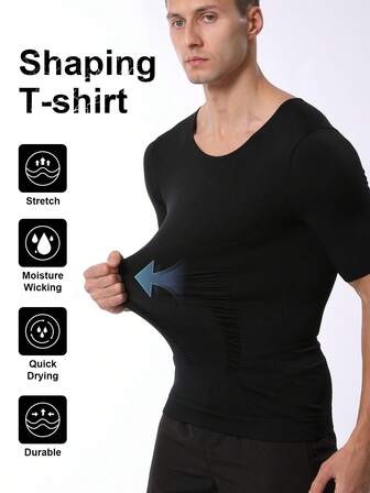 Men's High Stretch Crew Neck Short Sleeve Fitness T-Shirt - Slim Fit Athletic Top, Solid Color For Gym & Casual Wear, All Season | Fashionable Design | Highly Elastic Fabric