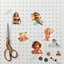 Set da 17 pezzi di adesivi estivi cartoni animati Sha Tin per bikini, resort, decorazione di album, planner giornalieri, diari, forniture scolastiche, back to school