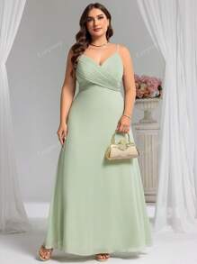 EVER-PRETTY Plus Elegant V Neck Spaghetti Strap Ruched Bust Bridesmaid Gown Summer Long Dresses