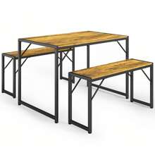 Juego de mesa de comedor de 45.5" para 4 personas, juego de mesa de cocina con 2 bancos, juego de mesa de comedor con estructura de metal y tablero de MDF, rincón de comedor compacto