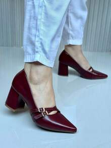 Comfortable Pumps With Buckles – 7cm Heel And Basic Elegant Party PU Leather Buckle Office Party - 黑色 - 查看 3