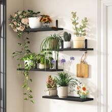 Superlele 4/6pcs Floating Shelves, Farmhouse Wood Wall Mounted Shelves For Bedroom & Bathroom Storage, Book Shelf