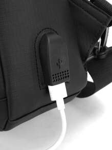 Casual Fashion Waterproof Men's Versatile Chest Bag, Solid Color Large Capacity Simple Messenger Bag, Outdoor Mini Sling Bag, Student School Backpack, Daily Commute, Multi-Function USB Port
