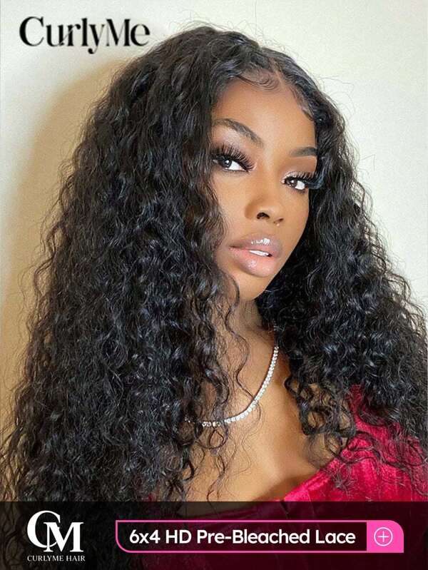 CURLYME CurlyMe Glueless Deep Wave HD Lace Front Wig 6x4 Pre-Plucked Pre-Cut Pre-Bleached Wear & Go Natural Color Human Hair 180% Density No Glue Needed Natural Hairline