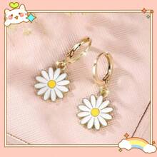 1 pereche cercei eleganți cu flori de margarete, cercei cu design floral pentru femei, bijuterii de logodnă