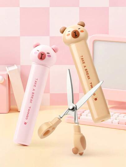 TWINGO 1 pieza Tijeras pequeñas portátiles multicolor con forma de capibara, tijeras en forma de capibara, mini tijeras para cortar papel, específicamente para manualidades, perfectas para proyectos y artículos de oficina