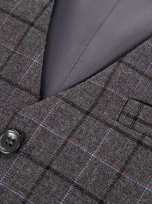 Traje de 3 piezas para hombres en diseño a cuadros, elegante y casual, corte slim, de solapa sencilla, para bodas, negocios o eventos, incluye blazer, chaleco y pantalón, color gris, tallas XS-3XL