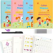 Libros mágicos 3D franceses para niños, cuadernos de caligrafía de aprendizaje, libros de ejercicios de letras, números, matemáticas y dibujo, cuadernos set de 4 libros, libros de matemáticas y caligrafía Montessori