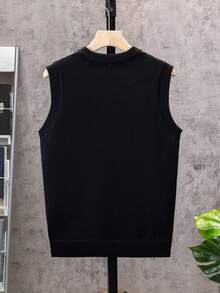 Men's Knitted Casual Loose Fit Sleeveless Sweater Vest - Black - View 3
