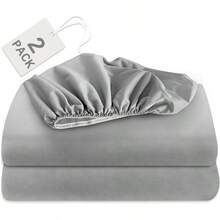 Juego de 2 sábanas ajustables para cama individual con bolsillo profundo de hasta 14", resistentes a las manchas y las arrugas, de fácil cuidado, color gris - Gris - Ver 1