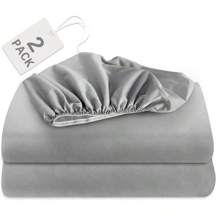 Juego de 2 sábanas ajustables para cama individual con bolsillo profundo de hasta 14", resistentes a las manchas y las arrugas, de fácil cuidado, color gris - Gris - Ver 1