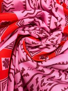 女士加大码夏季图案连衣裙，V 领泡泡袖，女士理想度假装，夏季飘逸连衣裙，适合海滩和休闲，设计独特的必备夏季服装