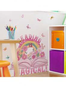 1 件故事书儿童房墙贴 - 童话书主题可移除儿童房装饰，卡通城堡龙教育墙贴适用于游戏室家居装饰